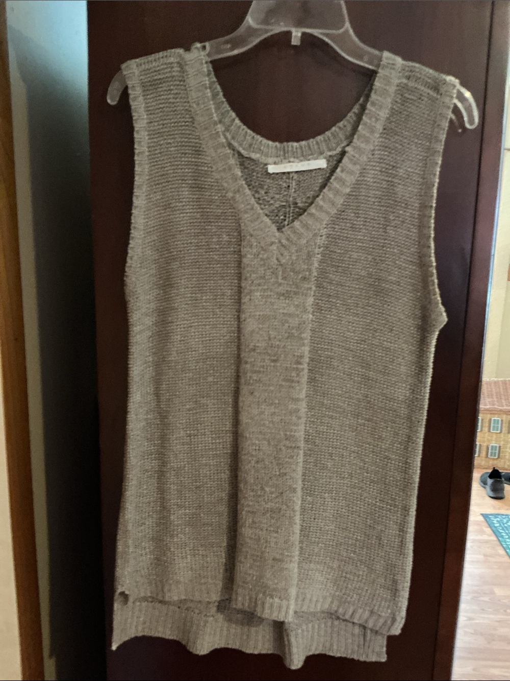 Cyrus Taupe Knit Sleeveless V‑Neck Sweater